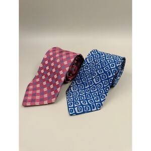 Lot of 2 Charvet Silk Ties Made in France Pink & Blue Geometric 58” x 3.5”